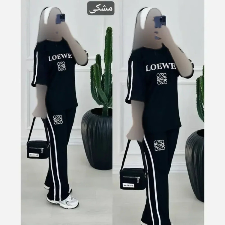 ست تیشرت و شلوار زنانه مدل loewe جنس ویسکوز پنبه فول کش فری سایز 36 تا 46